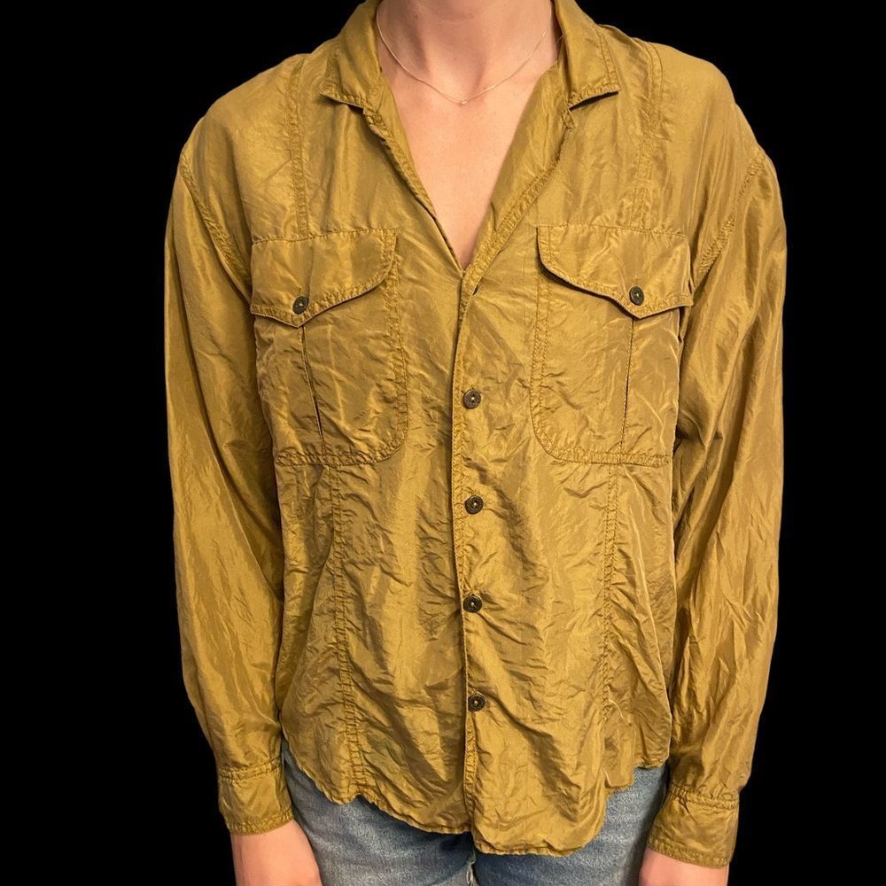 Vintage Lizsport Silk Oversized Boxy Safari Blouse 90s